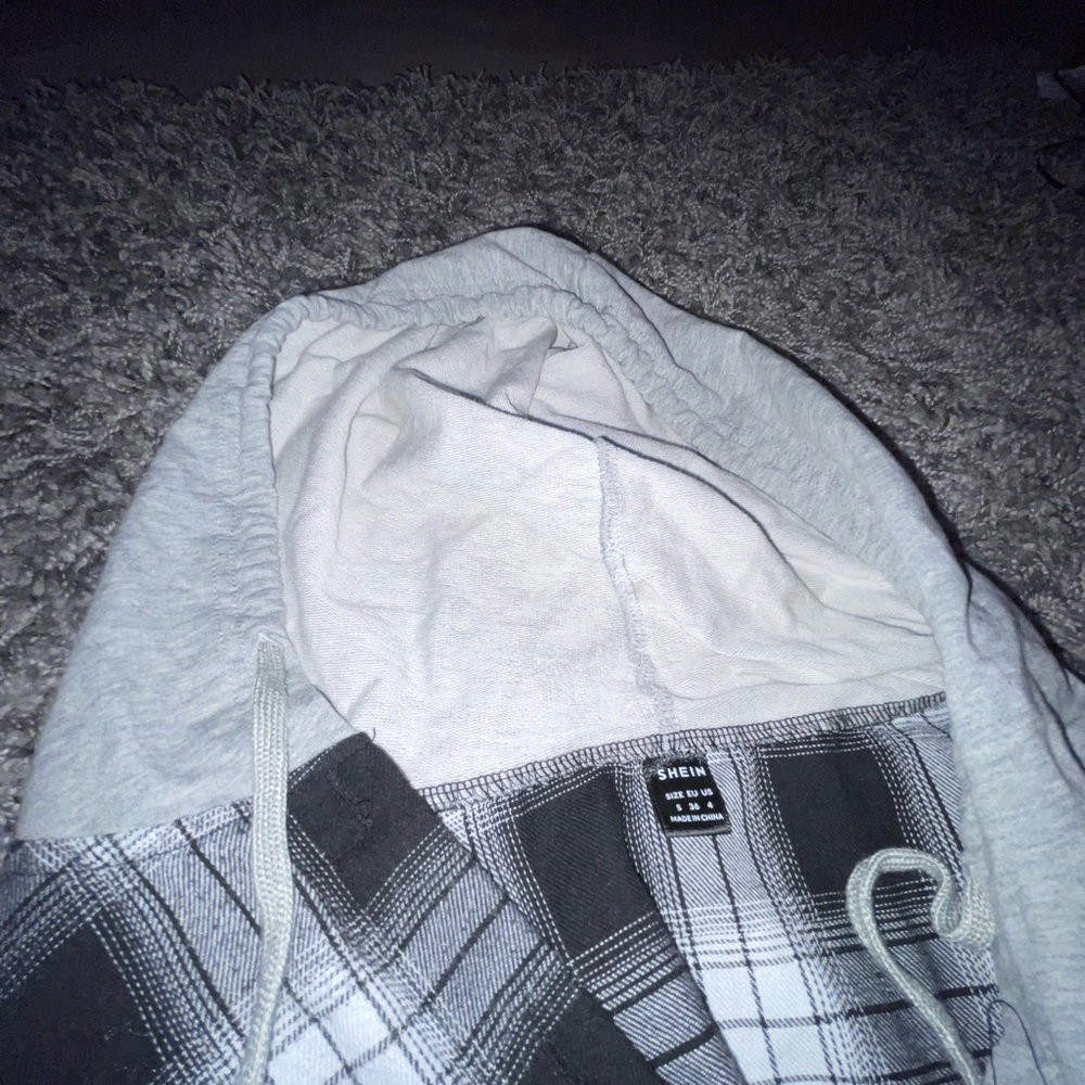 Button Front Plaid Drawstring Hooded Blouse. New! - Picture 4 of 4